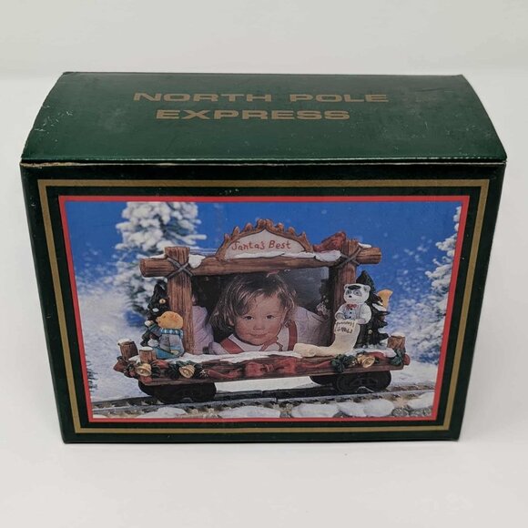 NEW World Bazaar 1995 North Pole Express Bear Train Car Santa's Best Photo Frame - Picture 1 of 7